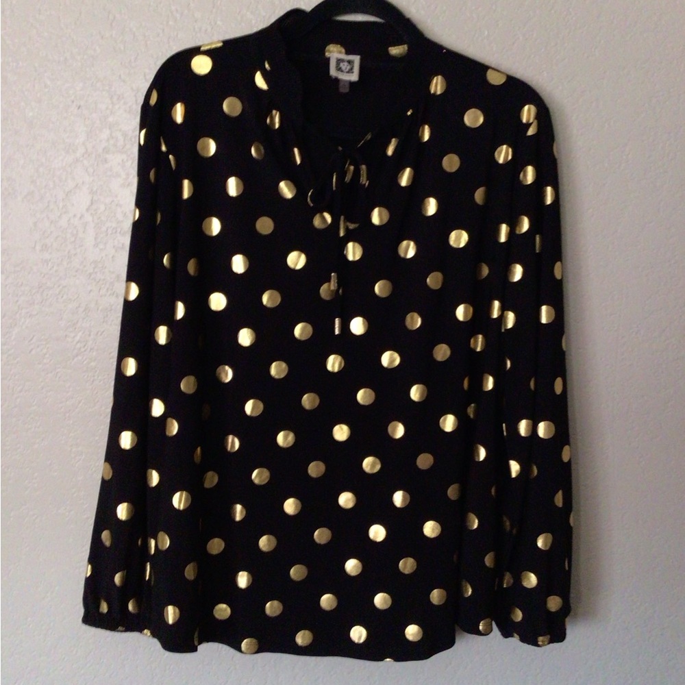 Anne Klein Black Blouse with Gold Dots